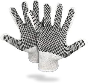 PVC String Knit Work Gloves 10 Size Pack of 240 Safety Work Gloves White Color with Black Dots. Coton Gloves for Warehouse Gardening Construction. Glo