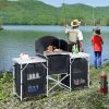 Outsunny Aluminum Portable Camping Kitchen Fold-Up Cooking Table With Windscreen and 3 Enclosed Cupboards for BBQ, Party, Picnics, Backyards