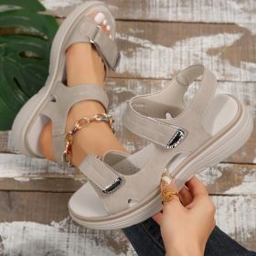 Casual Velcro-design Sandals Summer Comfortable Fish Mouth Sports Sandals Women Lightweight Beach Shoes (Option: Grey-Size43)