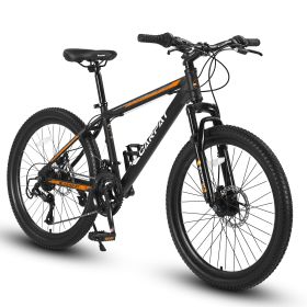 S26102 26 Inch Mountain Bike, Shimano 21 Speeds With Mechanical Disc Brakes, High-Carbon Steel Frame, Suspension Bikes Mountain Bicycle For Teenagers (Option: BLACK ORANGE)
