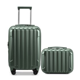 Vertical Pattern Two-piece Set 20 Inch Expandable With 14 Inch Suitcase (Option: Darker Green)