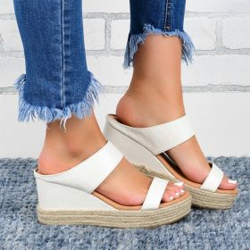 Wedge Heel Slippers Casual Sandals Hemp High Wedge Heel Shoes (Option: White-39)
