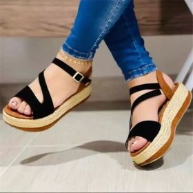 Platform Sandals Hollow Buckle Women's Shoes (Option: Black-37)