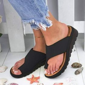 Women Slippers Flat Sole Casual Soft Big Toe Foot Sandal (Option: Black-43)
