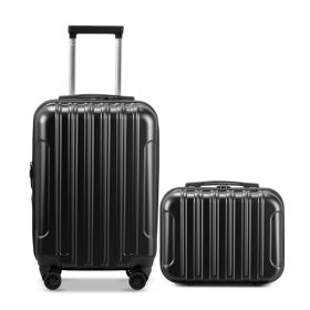 FCH Vertical Pattern 2-Piece Set 20 Inch Expandable With 14 Inch Suitcase, ABS, PC Trolley Case, 14in 20in Silent Wheels, Inner Iron And Outer Al (Color: Black)