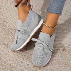 New Lace Up Mesh Flats Shoes For Women Breathable Casual Breathable Walking Wedges Shoes (Option: Light Grey-Size35)