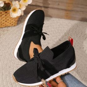 New Lace Up Mesh Flats Shoes For Women Breathable Casual Breathable Walking Wedges Shoes (Option: Black-Size37)