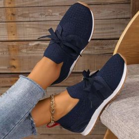 New Lace Up Mesh Flats Shoes For Women Breathable Casual Breathable Walking Wedges Shoes (Option: Dark Blue-Size37)