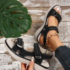 Casual Velcro-design Sandals Summer Comfortable Fish Mouth Sports Sandals Women Lightweight Beach Shoes (Option: Black-Size43)
