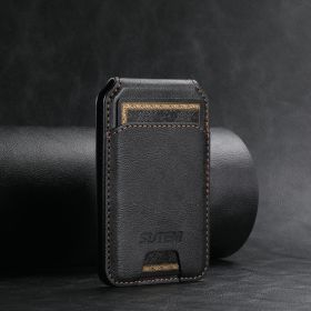 Android Universal Phone Magnetic Card Holder MagSafe Magnetic Ring PU Leather (Option: Black-1pc)