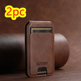 Android Universal Phone Magnetic Card Holder MagSafe Magnetic Ring PU Leather (Option: Brown-2pc)