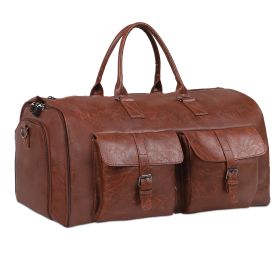 Large Capacity Men's Leather Suit Storage Bag (Color: brown)