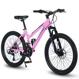 S24103  24 Inch Mountain Bike For Teenagers Girls Women, Shimano 21 Speeds With Dual Disc Brakes And 100mm Front Suspension, White-Pink (Color: Pink)