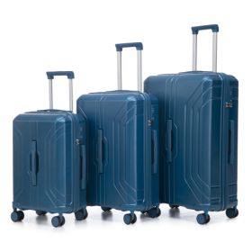 20  24  28  3 Pcs  Set In ABS Spinner Wheel Luggage, Carry On Suitcase, Matching Color, TSA Combination Lock (Color: Dark blue)