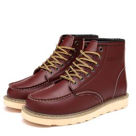 2024 new fashion men's Doc Martens single shoes cotton shoes warm (Color: Wine red, size: 44)