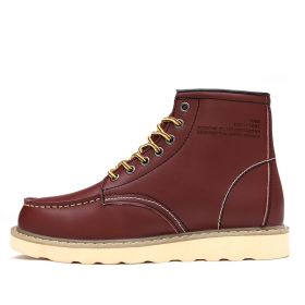 2024 new fashion men's Doc Martens single shoes cotton shoes warm (Color: Wine red, size: 45)