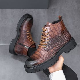 Autumn and winter men's new platform increase Martin boots fashion trend retro comfortable all-matching men's ankle boots (Color: brown, size: 41)