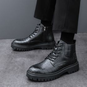 Autumn and winter men's new platform increase Martin boots fashion trend retro comfortable all-matching men's ankle boots (Color: Black, size: 39)