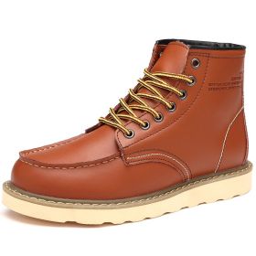 Autumn and winter men's cashmere plus large size two layer cowhide Martin boots fashion trend comfortable warm men's ankle boots (Color: Golden velvet, size: 45)
