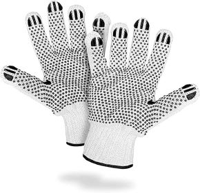Double Side PVC Dotted Working Gloves 10", Pack of 24 PVC Knit Gloves, Breathable Cotton Gloves with Rubber Dots (Color: Beige)