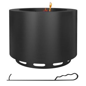 Outsunny Smokeless Fire Pit, 19" Portable Wood Burning Firepit with Poker, Low Smoke Camping Bonfire Stove for Backyard Patio Picnic, Stainless Steel (Color: as Pic)
