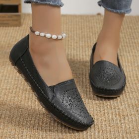 Handmade Stitching Gommino Solid Color Casual Women's Shoes (Option: Black-35)