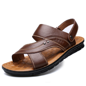 Men Sandals Summer Beach Shoes Adjustable Back Strap Design Slippers Slides (Option: Brown-Size44)