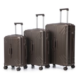 20  24  28  3 Pcs  Set In ABS Spinner Wheel Luggage, Carry On Suitcase, Matching Color, TSA Combination Lock (Color: brown)